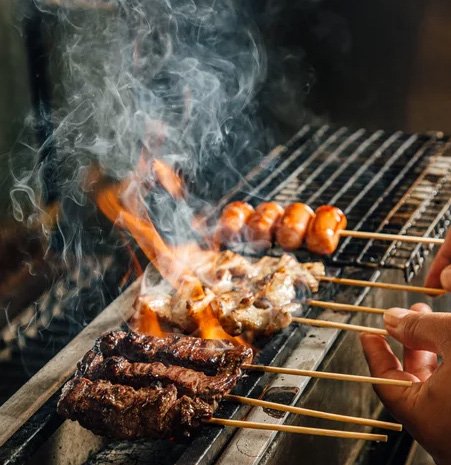 Yakitori skewers over binchotan charcoal at Izakaya Ko
